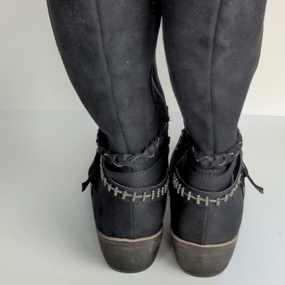 SO Faux Suede Black Beaded Embellished Knee Boots - Picture 4 of 6